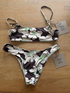 Stone Fox Swim Floral Bikini in Brown, Cream & Mint Green